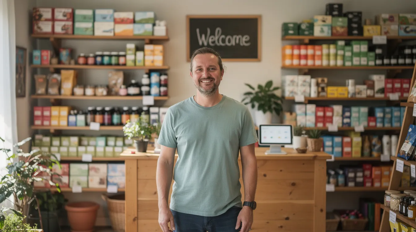 8d855ab2 c2a6 4dbb af08 4432ffa0359a A small business owner stands proudly inside a vibrant local shop, surrounded by colorful shelves filled with various products, showcasing their entrepreneurial spirit. This image represents the essence of micro enterprises that may benefit from financial assistance such as mudra loans to support their growth and success.