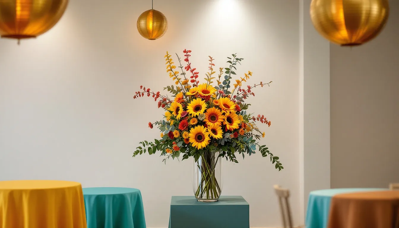 Detalles decorativos en una sala de eventos, resaltando la ambientación.