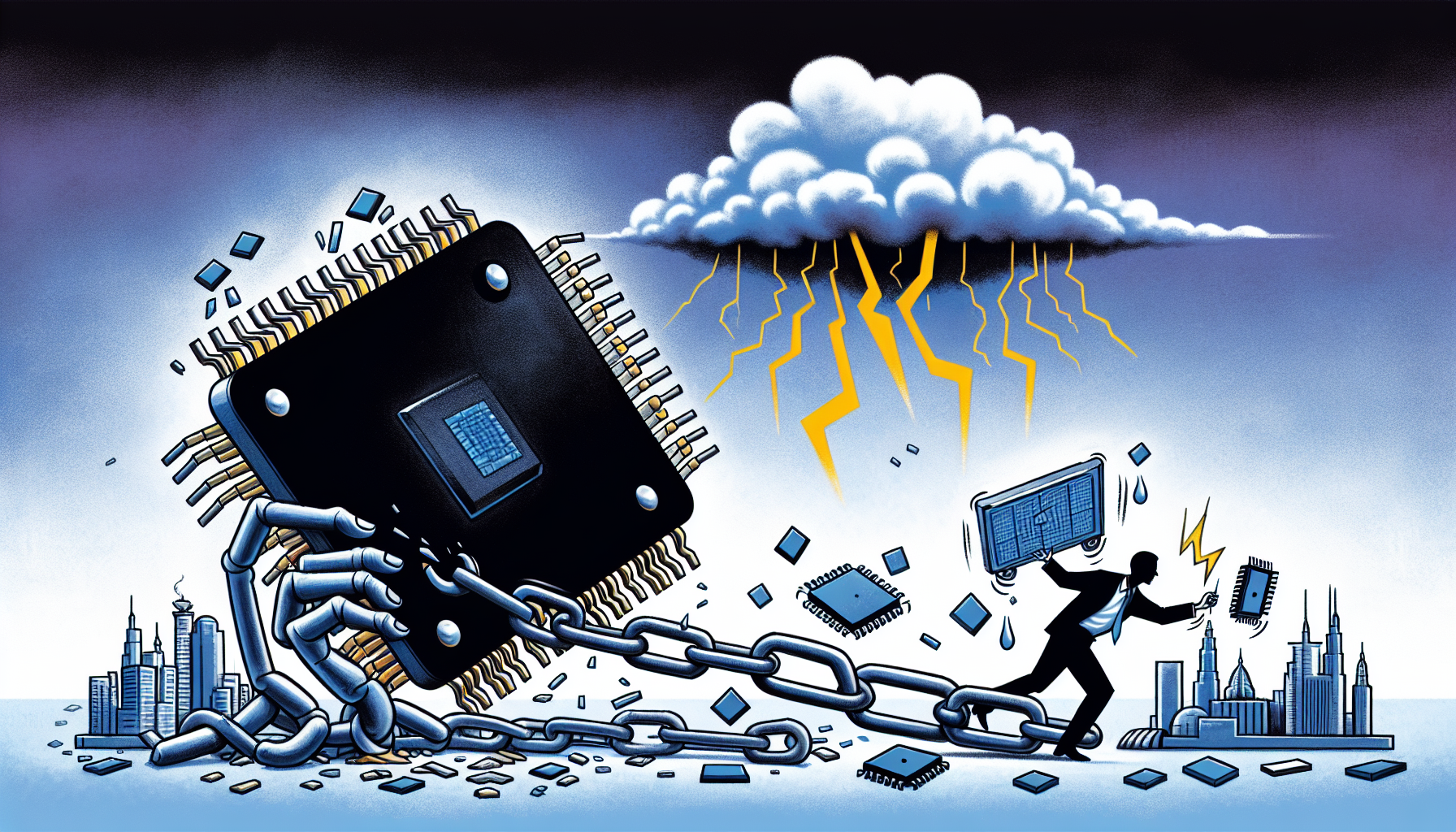 Illustration of trade tensions and supply chain disruptions in the semiconductor industry