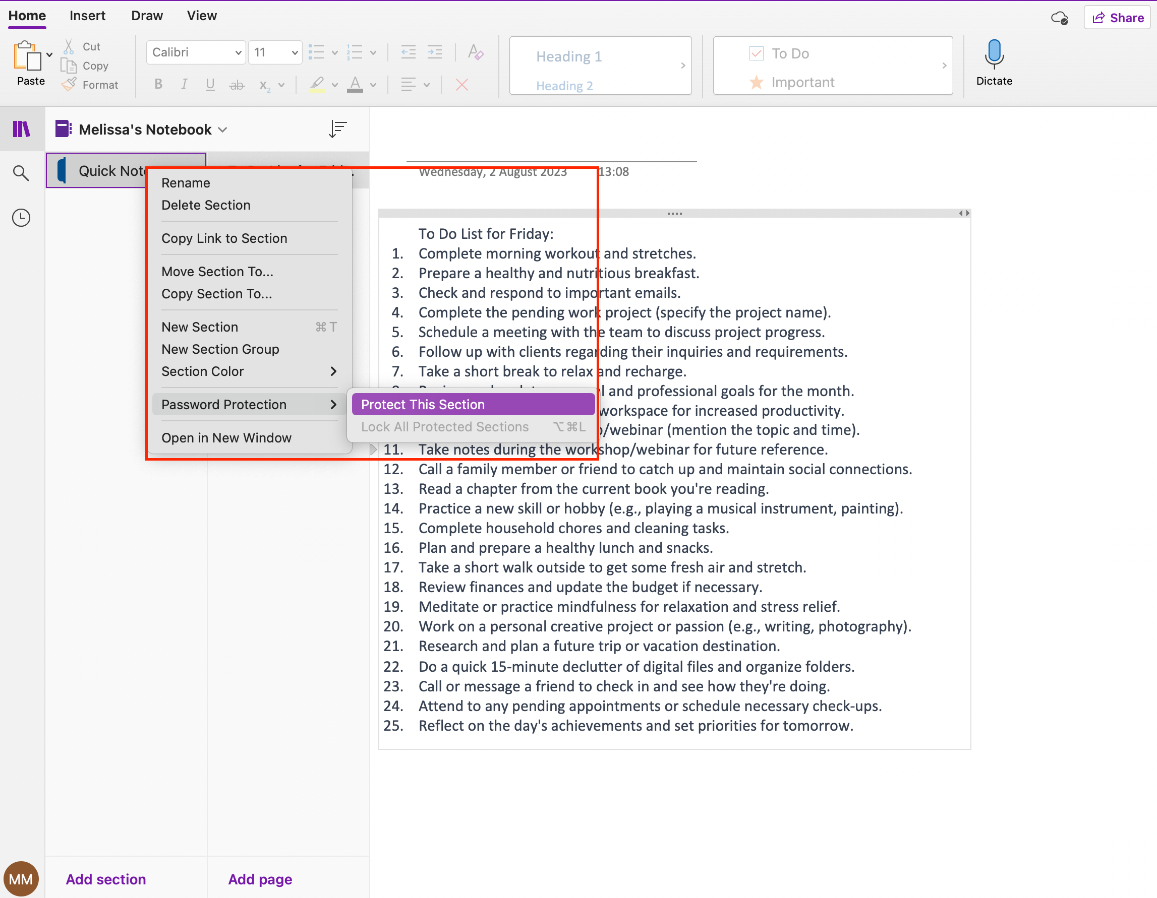 Password protect your notebook on OneNote digital version