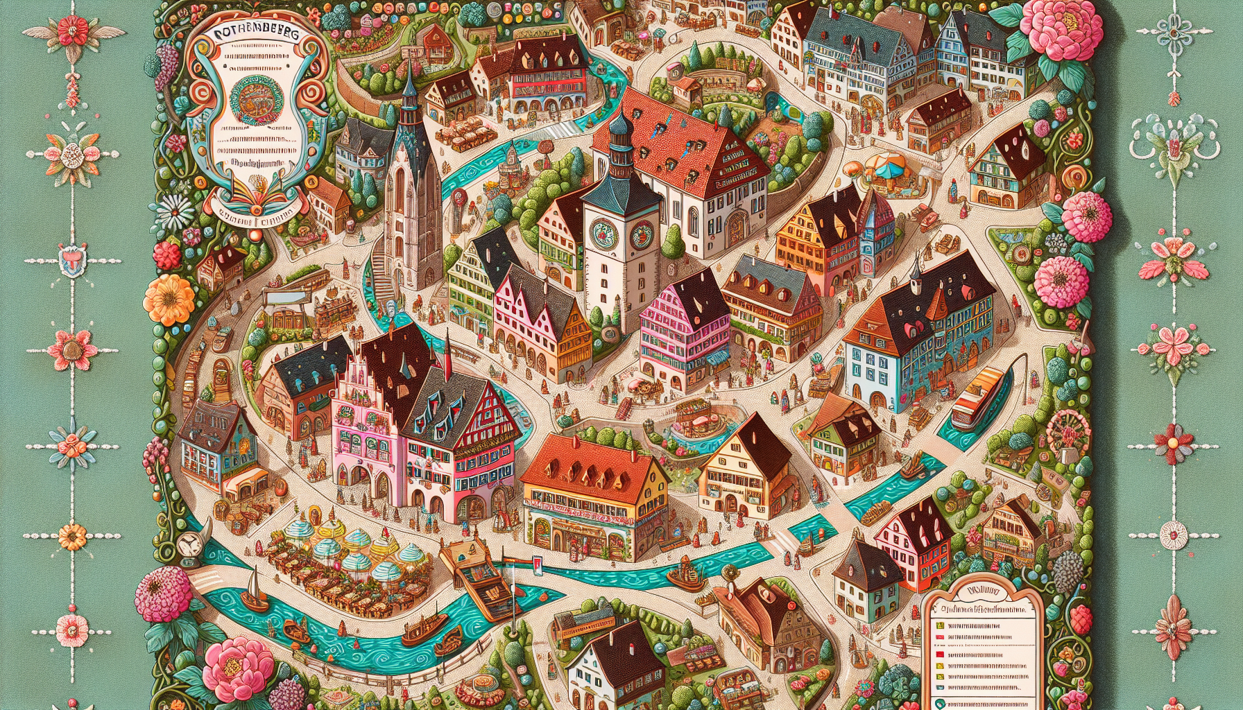 An illustrated map highlighting must-see attractions in Rothenburg ob der Tauber.