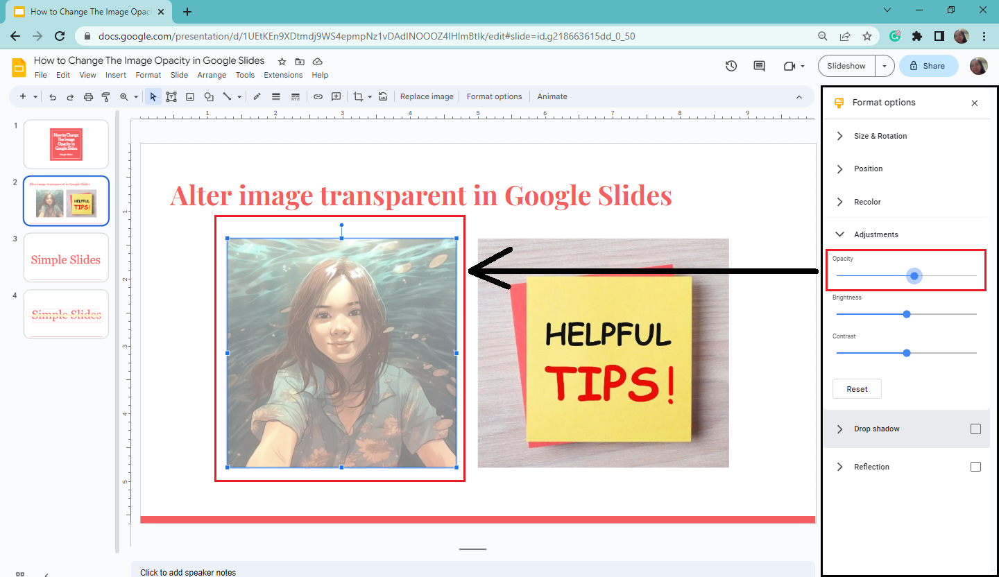 google presentation opacity