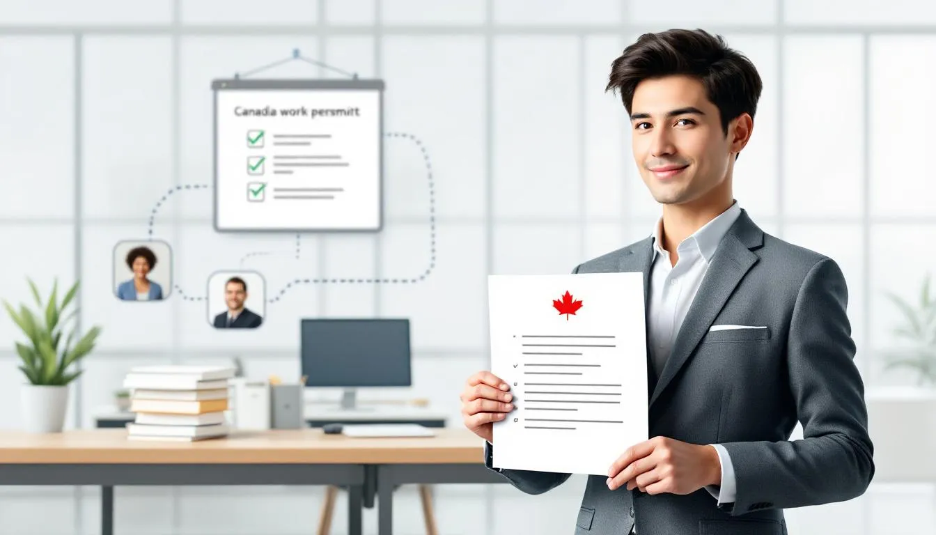 Une personne tenant un permis de travail canadien, symbolisant la citoyenneté et le travail au Canada.