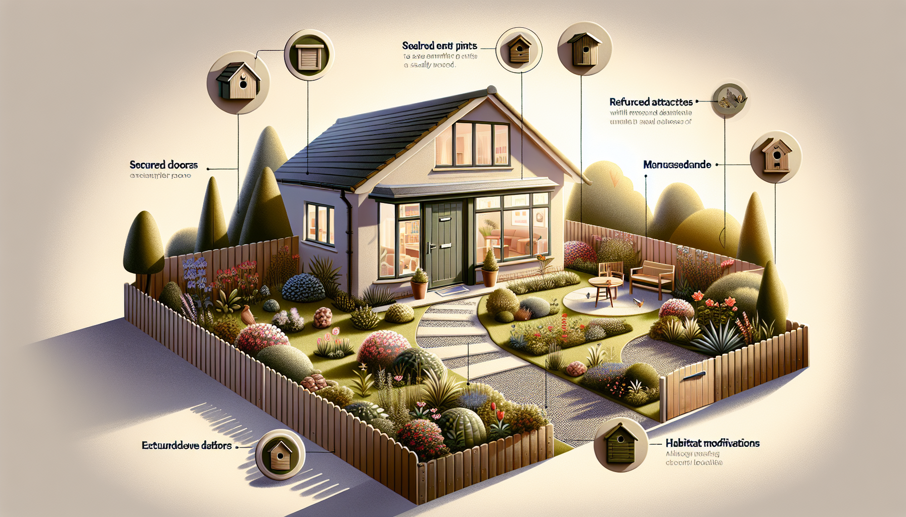 A visual representation of methods to prevent future wildlife infestations around a house.