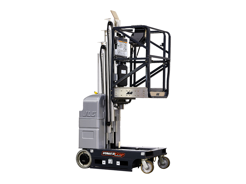 New JLG compact crawler boom lift isolated on white background, showcasing advanced mobility and safety features for elevated work sites