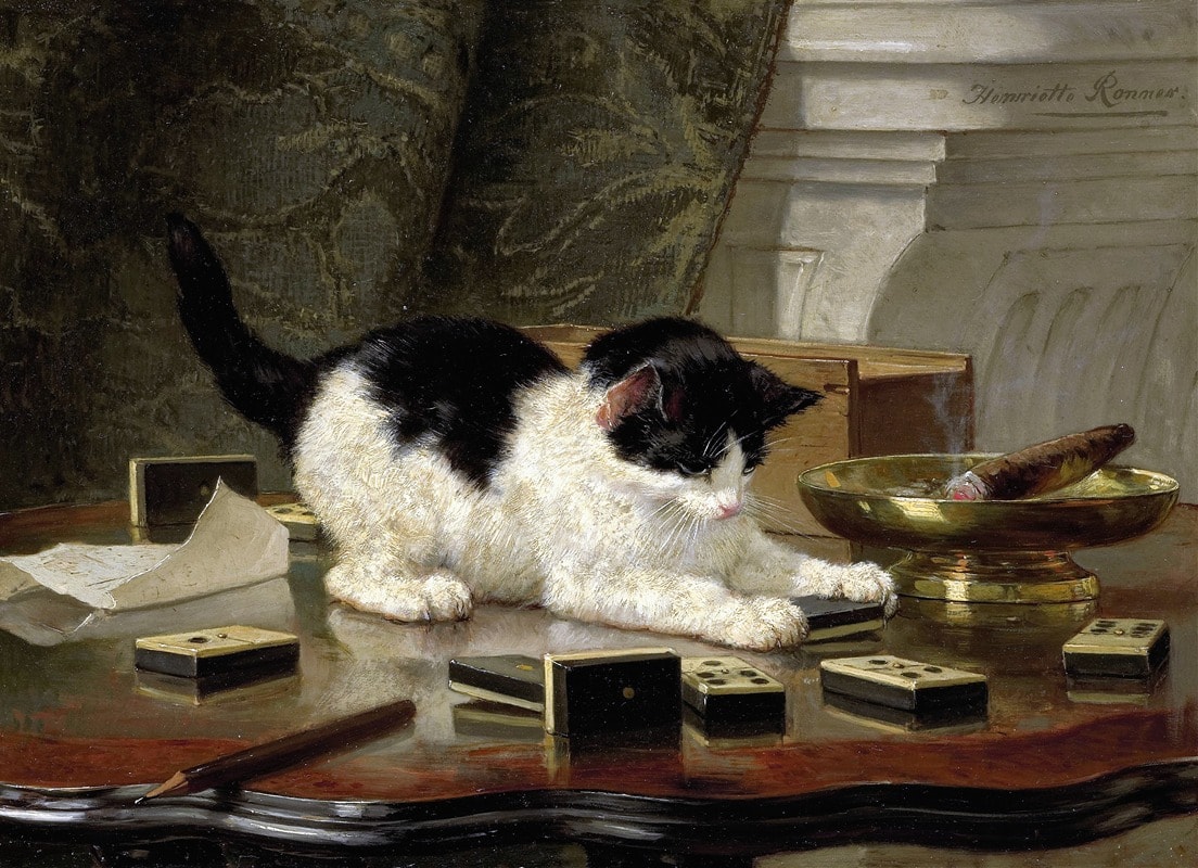 the cat at play by henriette ronner-knip, 1860s or 70s, oil paint on canvas or board