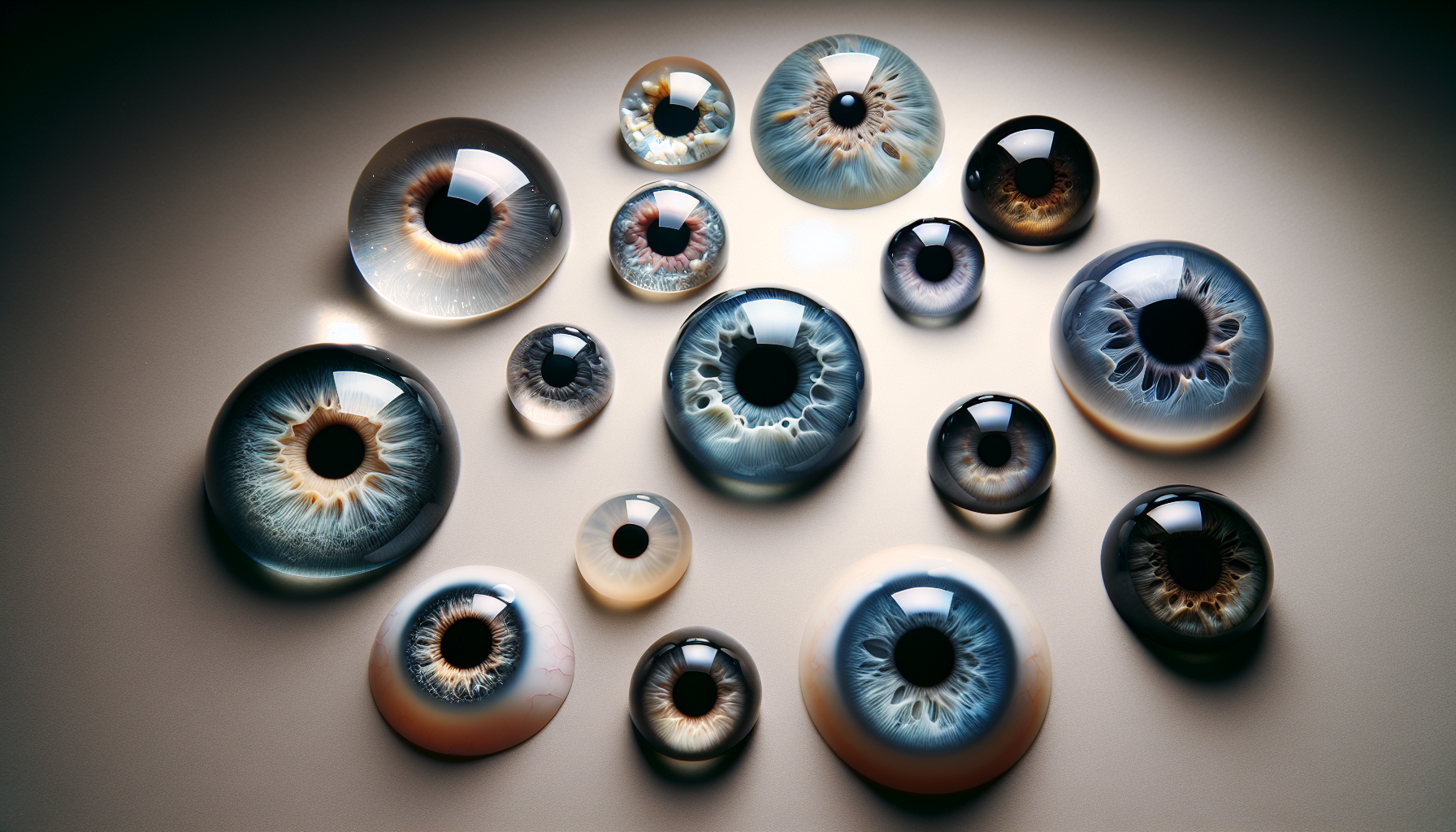 Various prosthetic eyes made from different materials as imagined by AI - For illustration only-Image created by AI