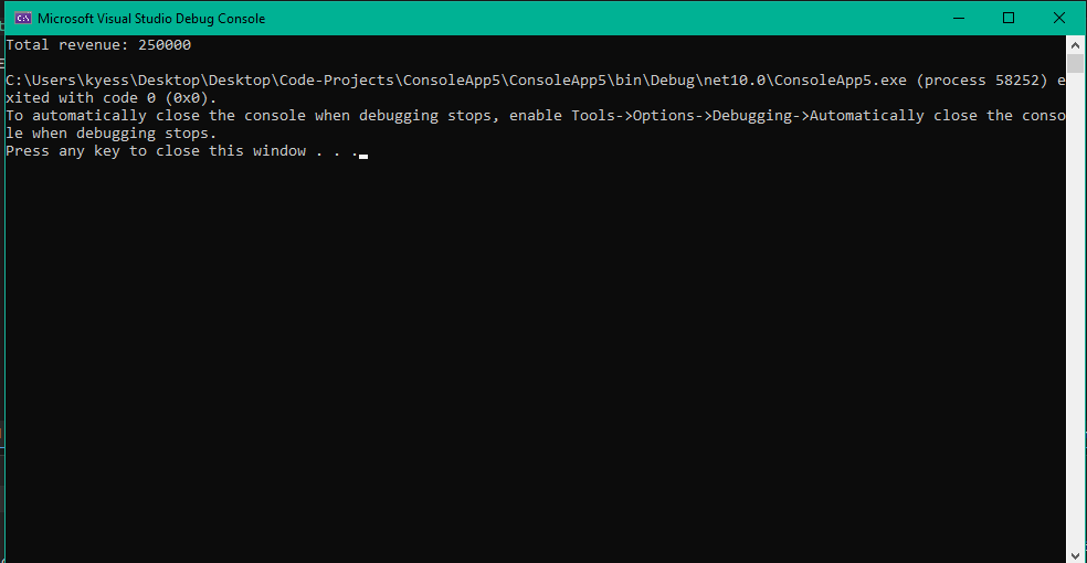 Console.Writeline output