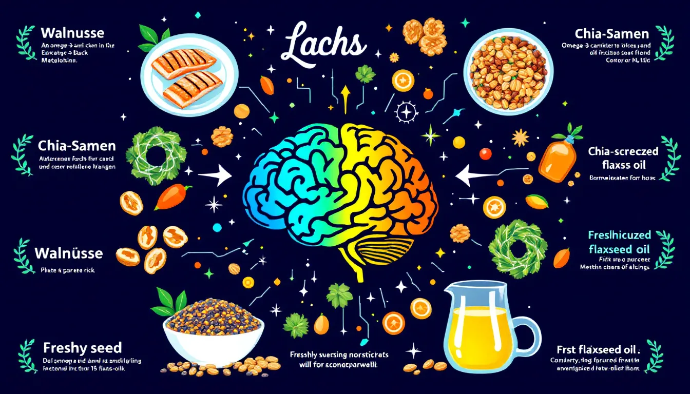 Eine Auswahl an Lebensmitteln, die reich an Omega-3-Fettsäuren sind und den Stoffwechsel anregen.