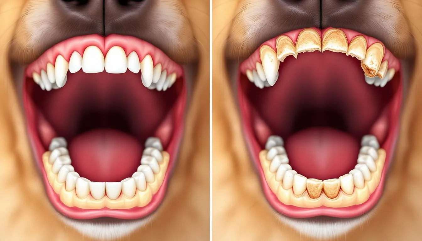The image compares a healthy dog