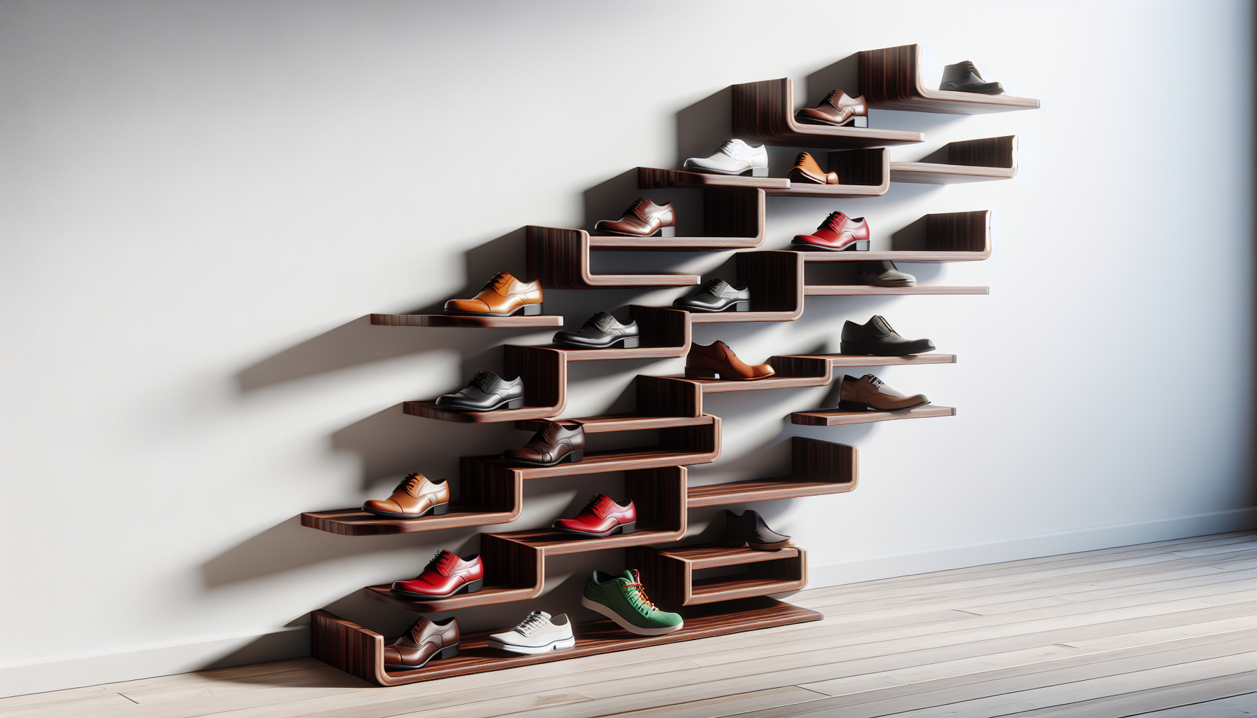 Shoe rack placed against the wall