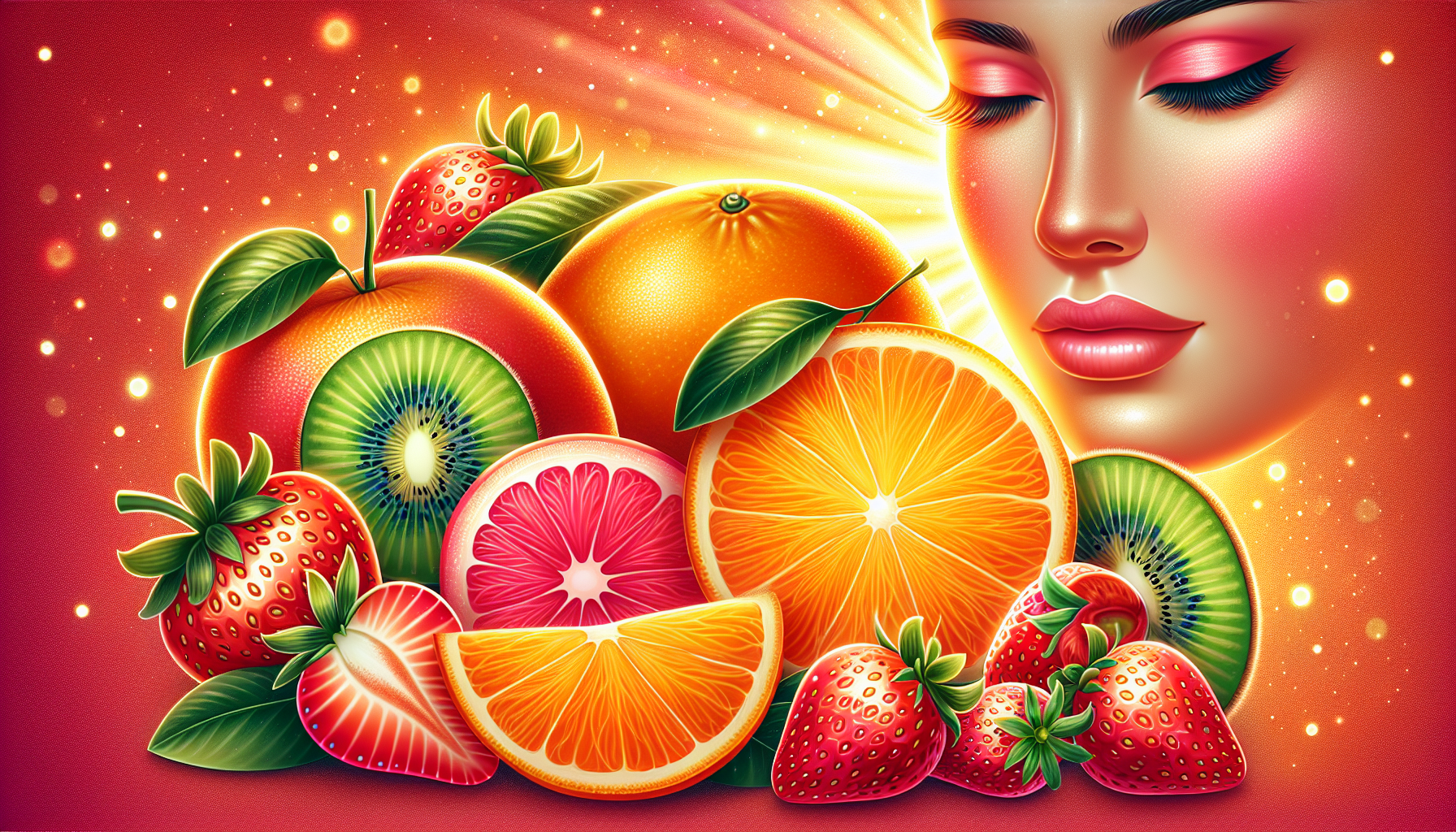 Illustration of vitamin C-rich fruits for collagen production