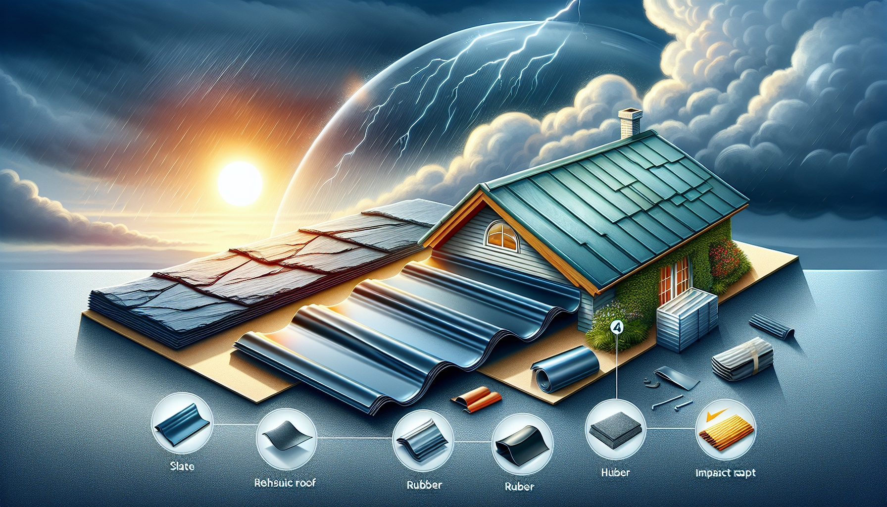 Illustration of durable roofing materials including slate and metal