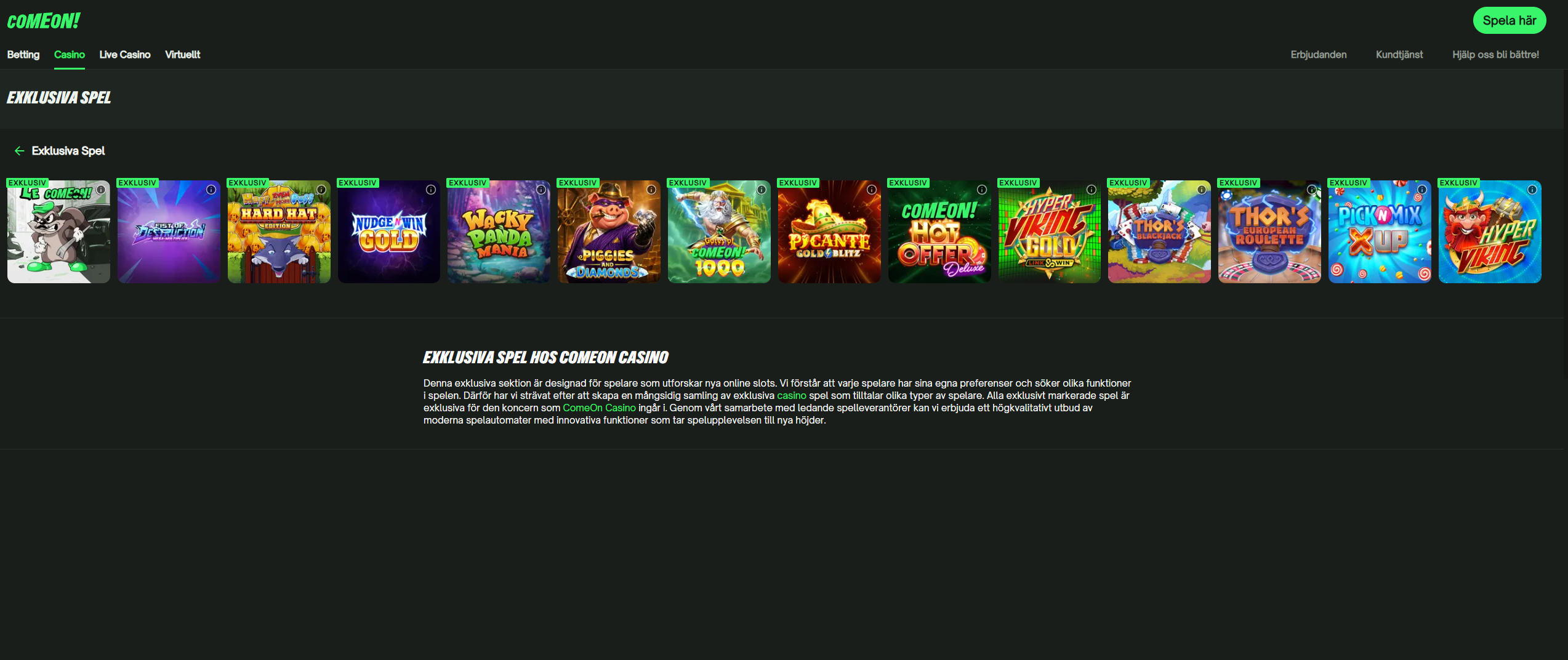 ComeOns exklusiva casinospel med flera slots som endast finns hos ComeOn.