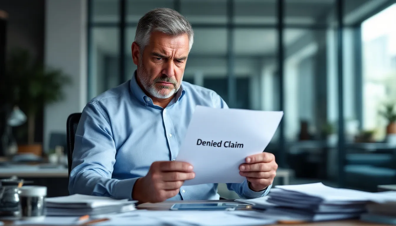 A frustrated worker reviewing a denied workers compensation claim.