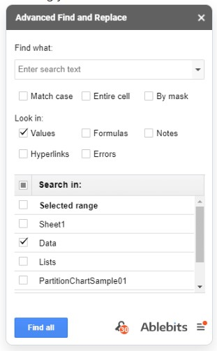 Google Sheet Add-on Advanced Find and Replace 
