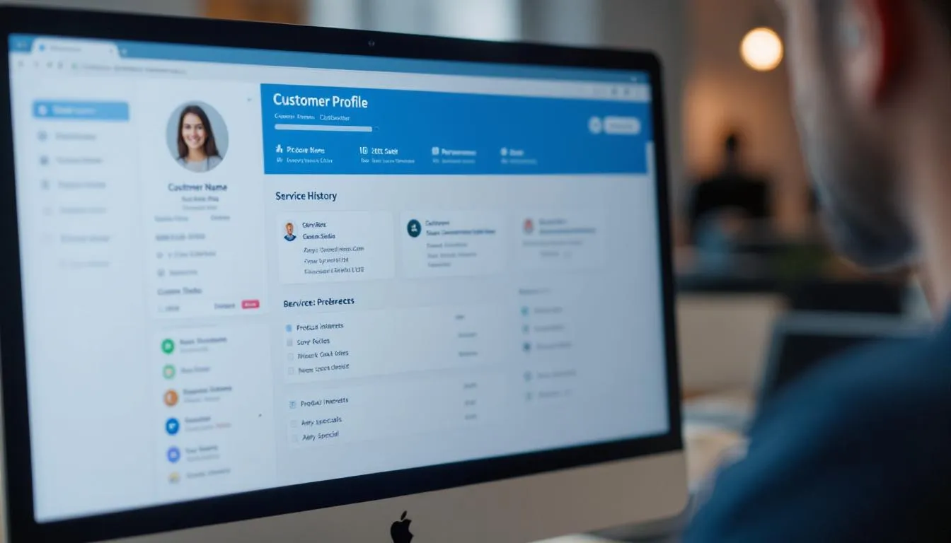 La imagen muestra una pantalla de un software de gestión en un salón de belleza, donde se detalla el perfil de un cliente, incluyendo su historial de servicios, preferencias y citas anteriores. Esta base de datos permite a los salones de belleza mejorar la fidelización de clientes a través de un mejor control y atención personalizada.