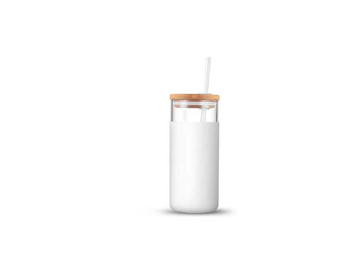 This cold drink tumbler is completely reusable and insulated.
