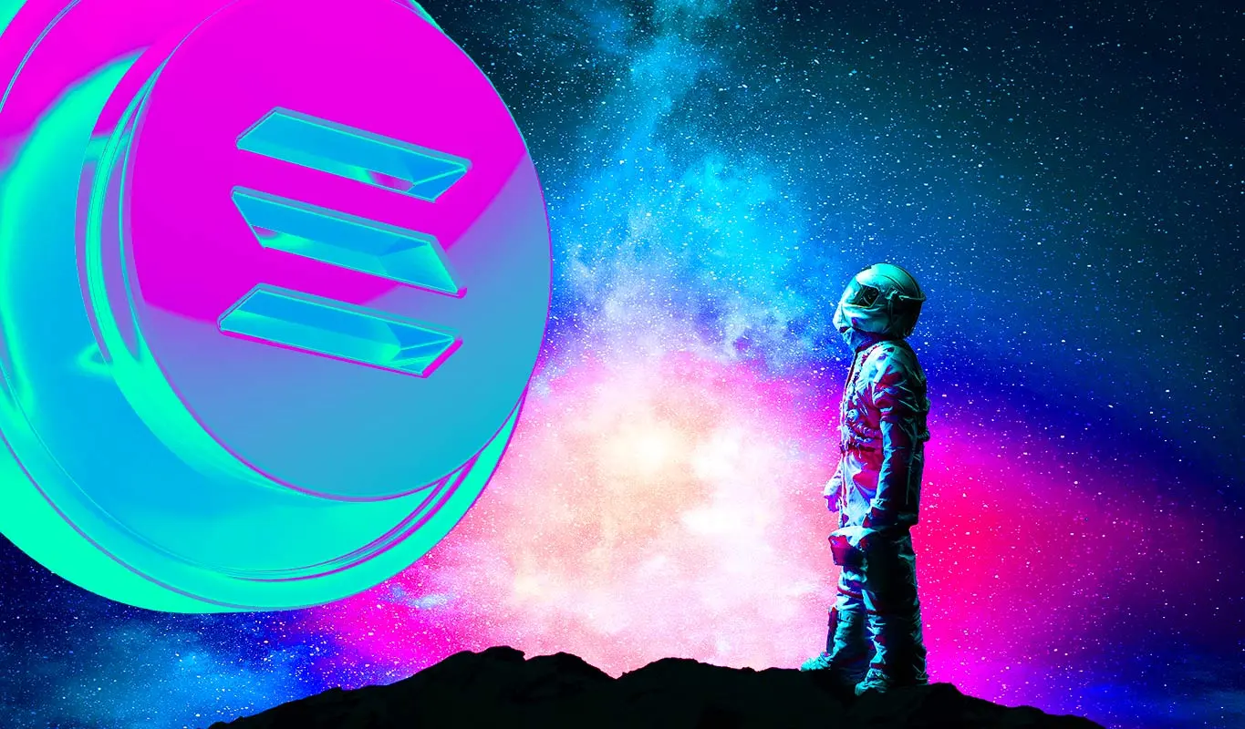 Visual representation of a moon man looking at the Solana ecosystem. 