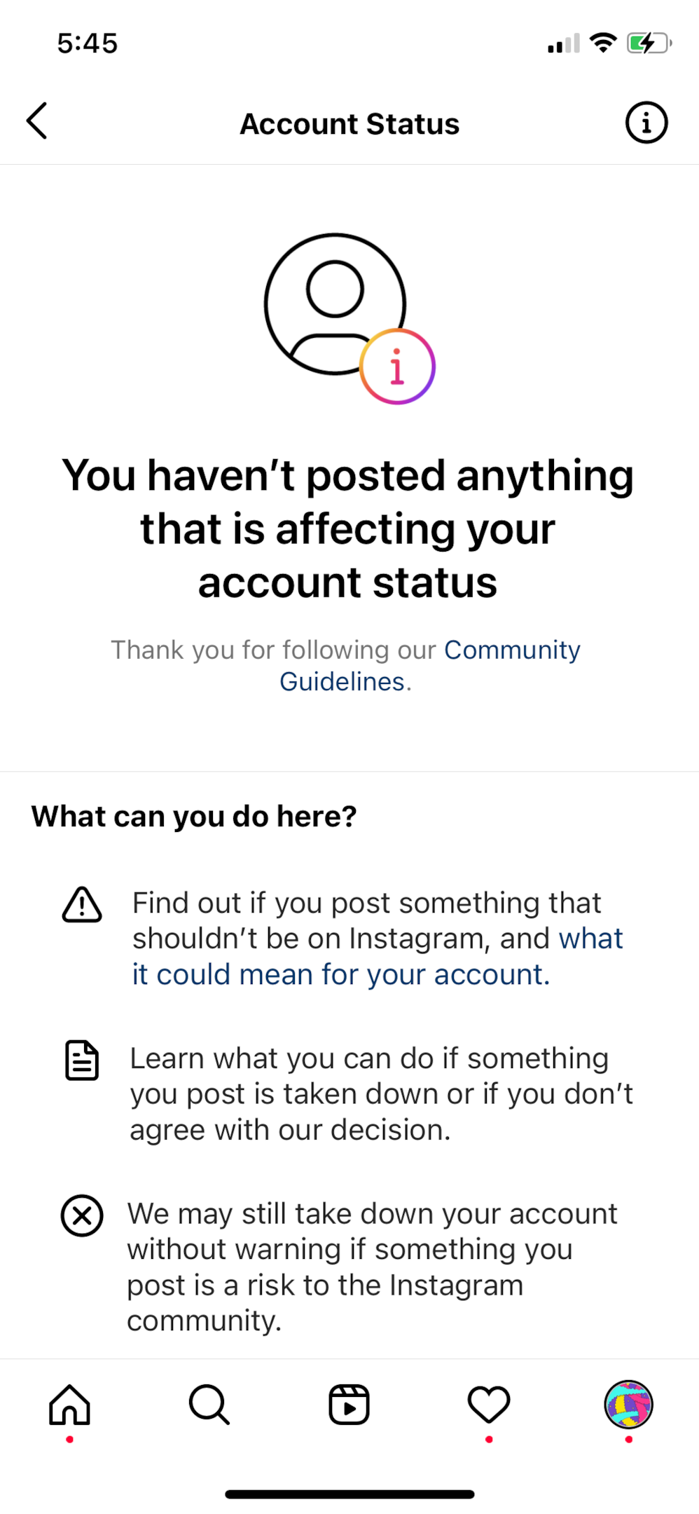 Screenshot of Instagram report