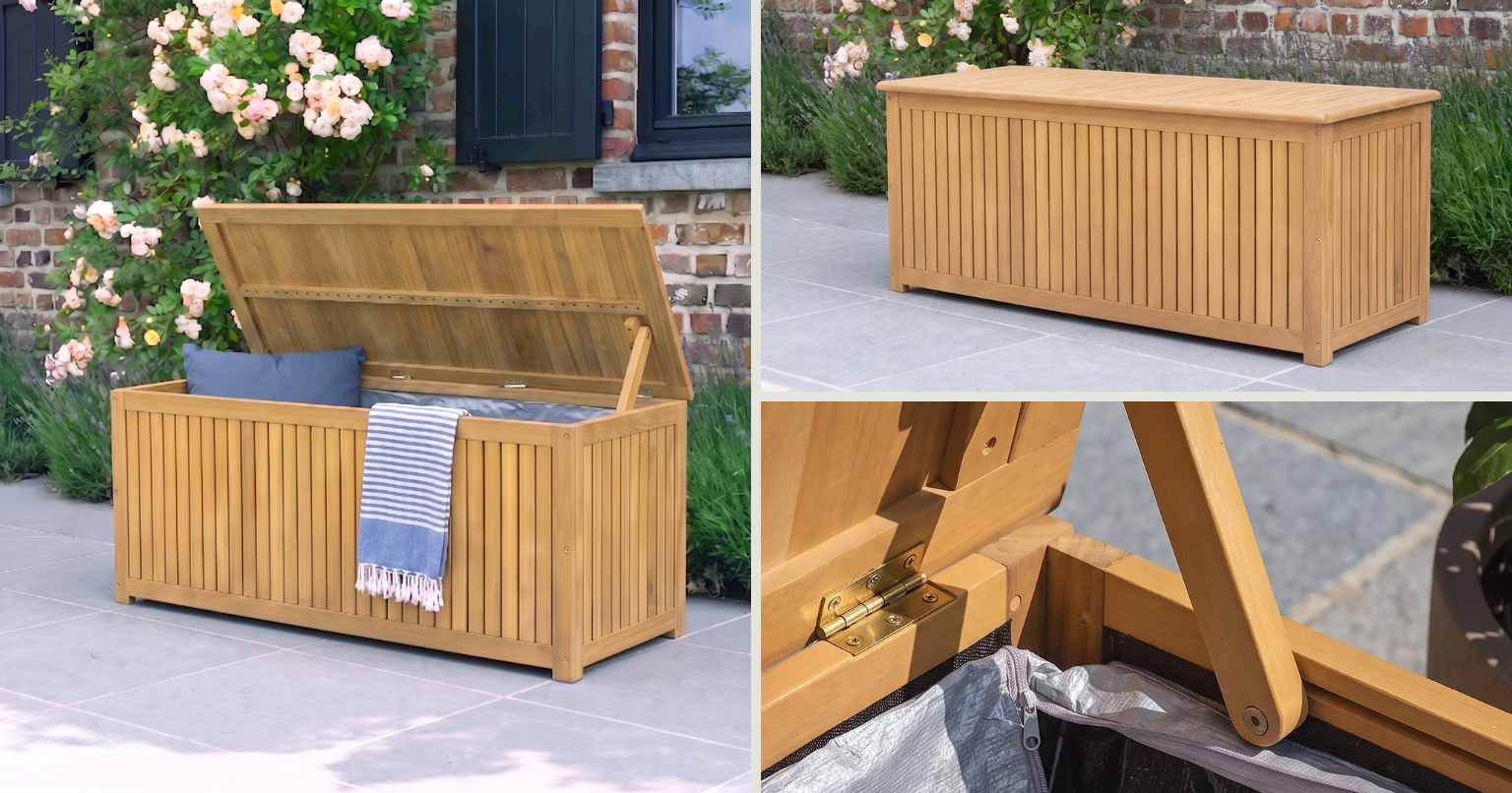 Banc de jardin coffre OLMO en bois d’acacia Wilsa Garden