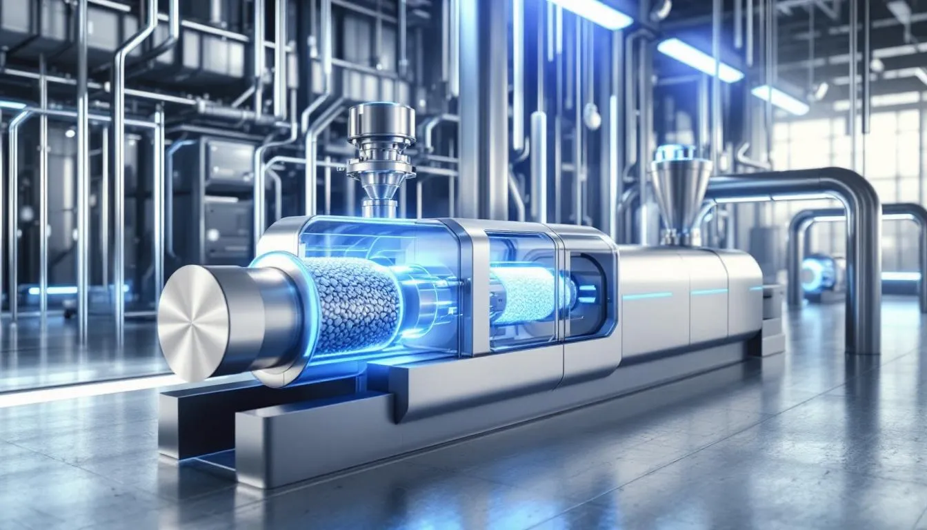 Overview of a recycling extruder in operation.