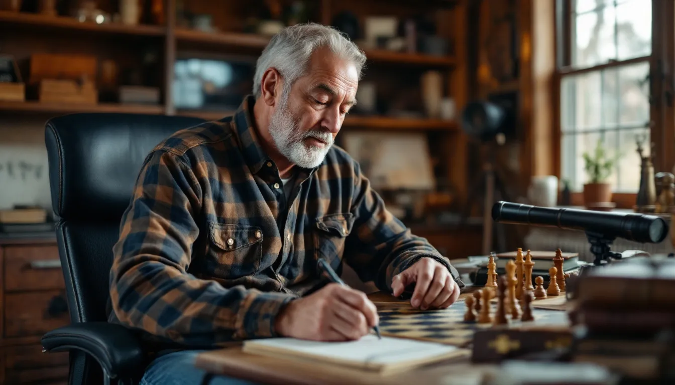 A dad is happily engaged in his favorite hobbies, surrounded by unique gifts that cater to his interests, such as a high-quality portable charger and stylish accessories. This scene captures the essence of thoughtful father's day gifts that he'll truly love and appreciate.