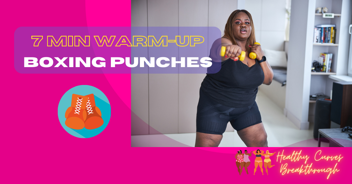 plus size woman at home warming up doing boxing punches or shadow boxing