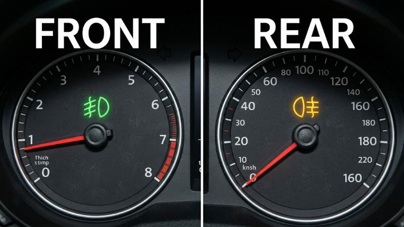 Front fog light symbol on the left vs rear fog light symbol on the back