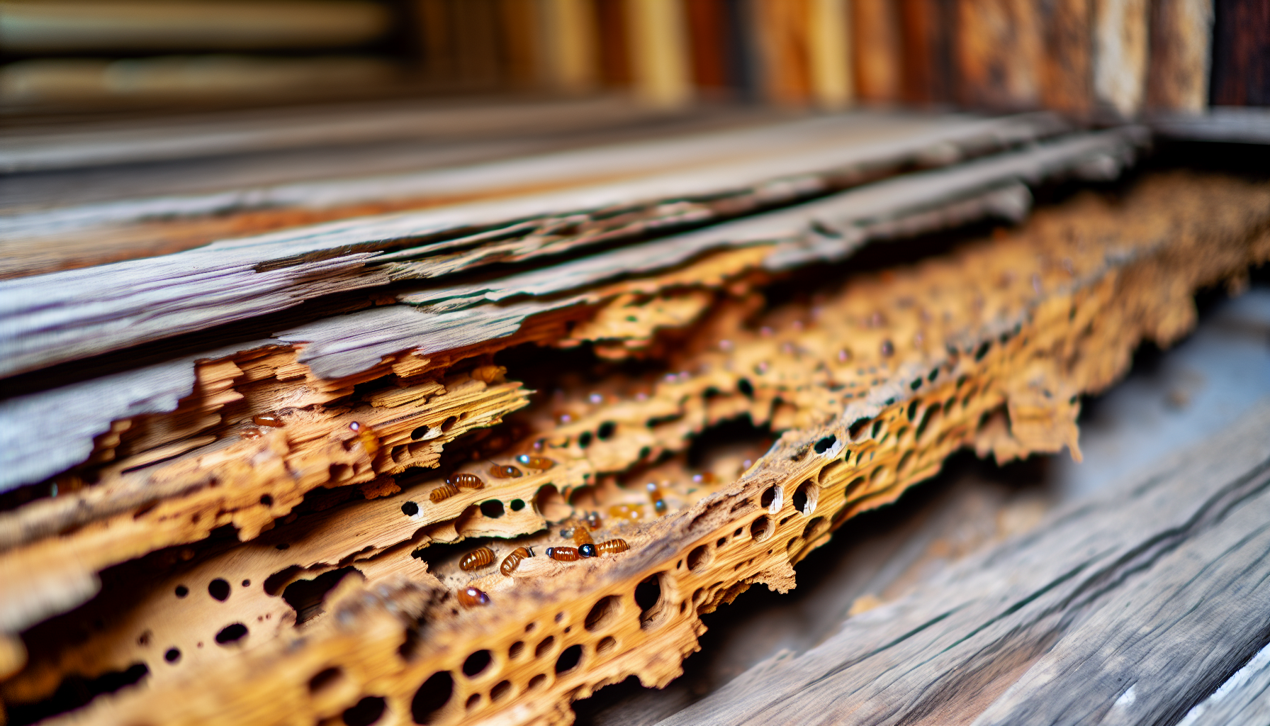 Photo of significant termite damage on wooden structures