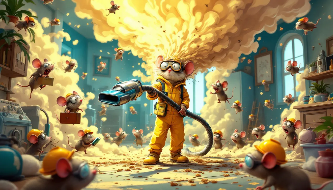 A person wearing PPE while dealing with a heavy rodent infestation in a home.