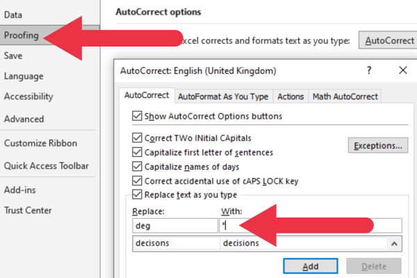 autocorrect dialogue box to replace with a symbol