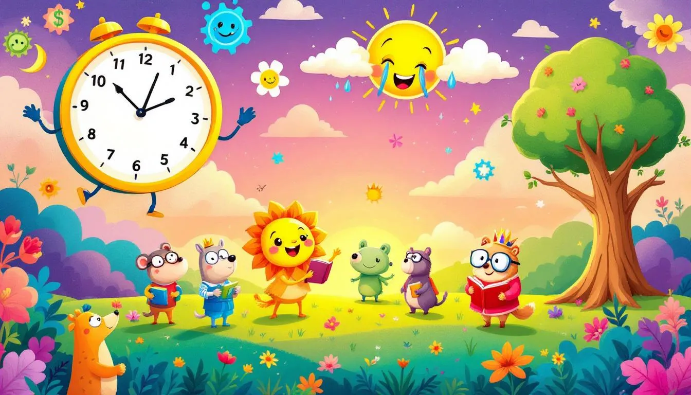 An illustration showing various metaphor examples in a vibrant, engaging style for kids.