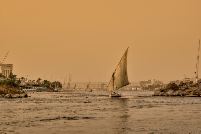 felucca, nile, sunset