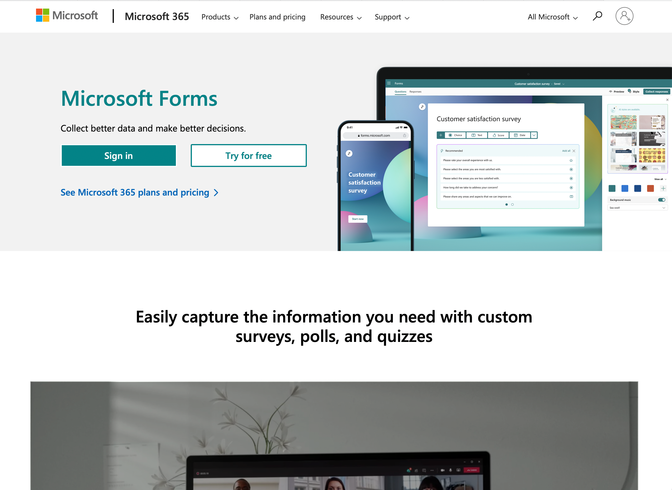 Microsoft Forms homepage