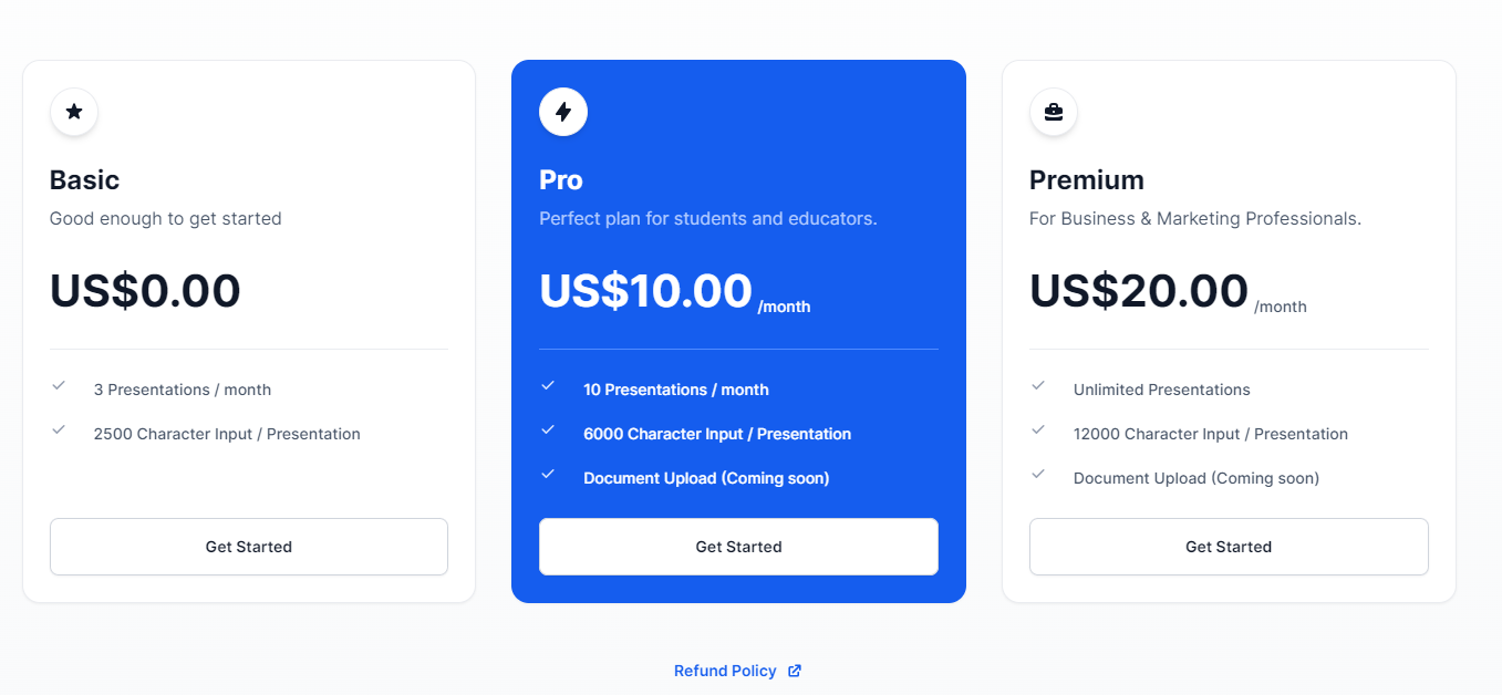 Slides AI pricing table