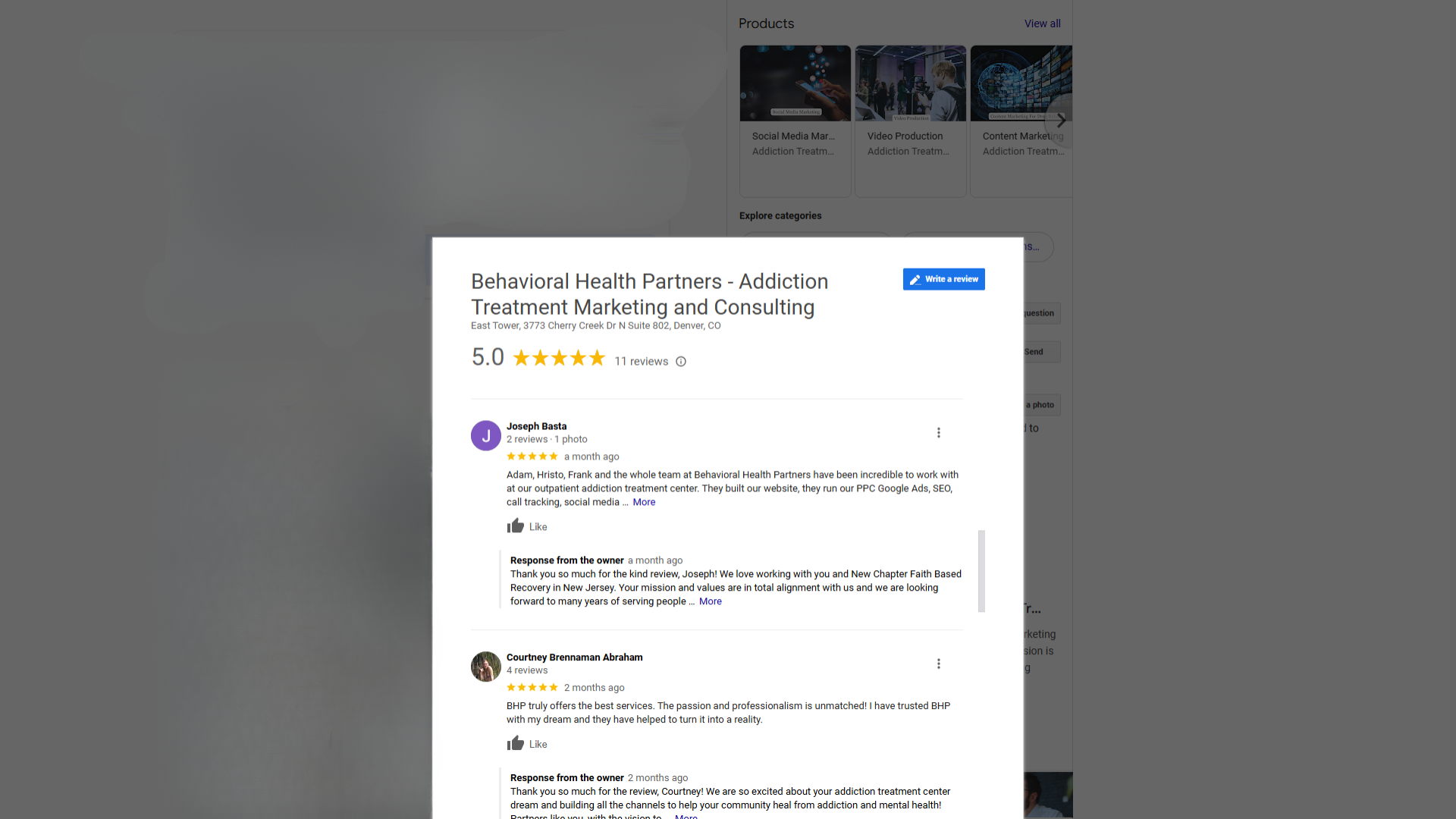 Client Reviews on Google My Business GMB Profile