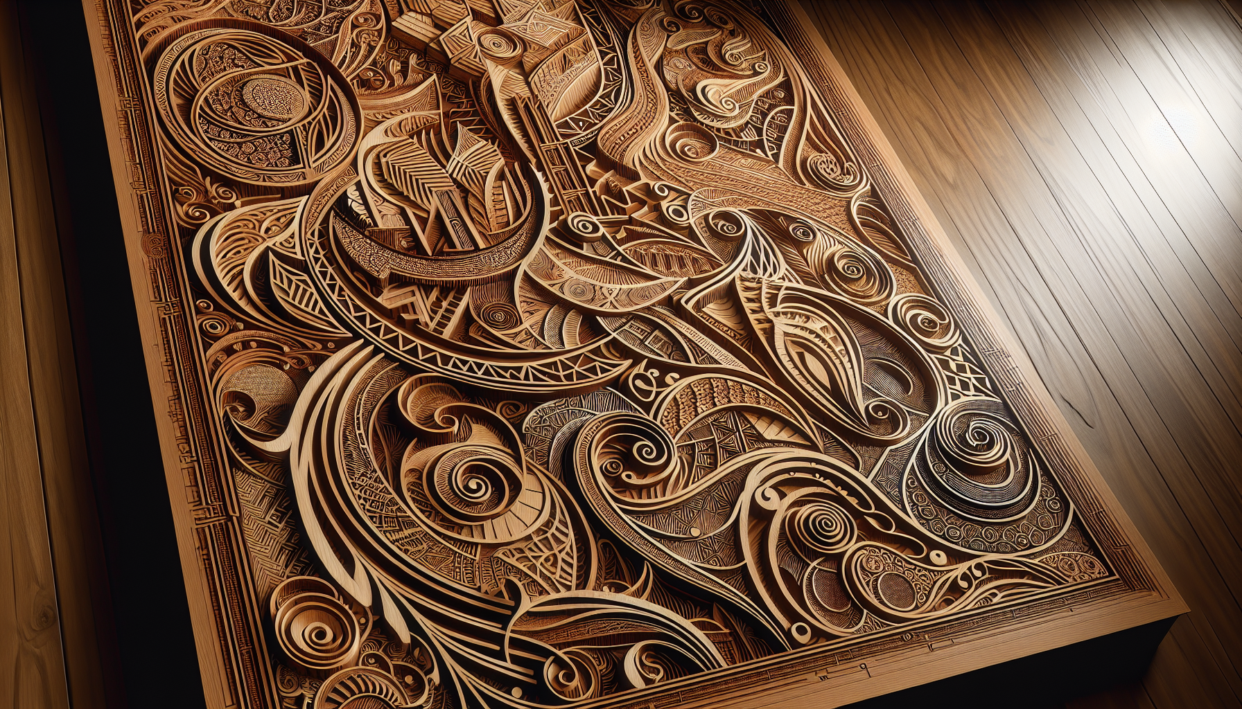 Artistic wooden wall hanging with intricate laser-engraved patterns