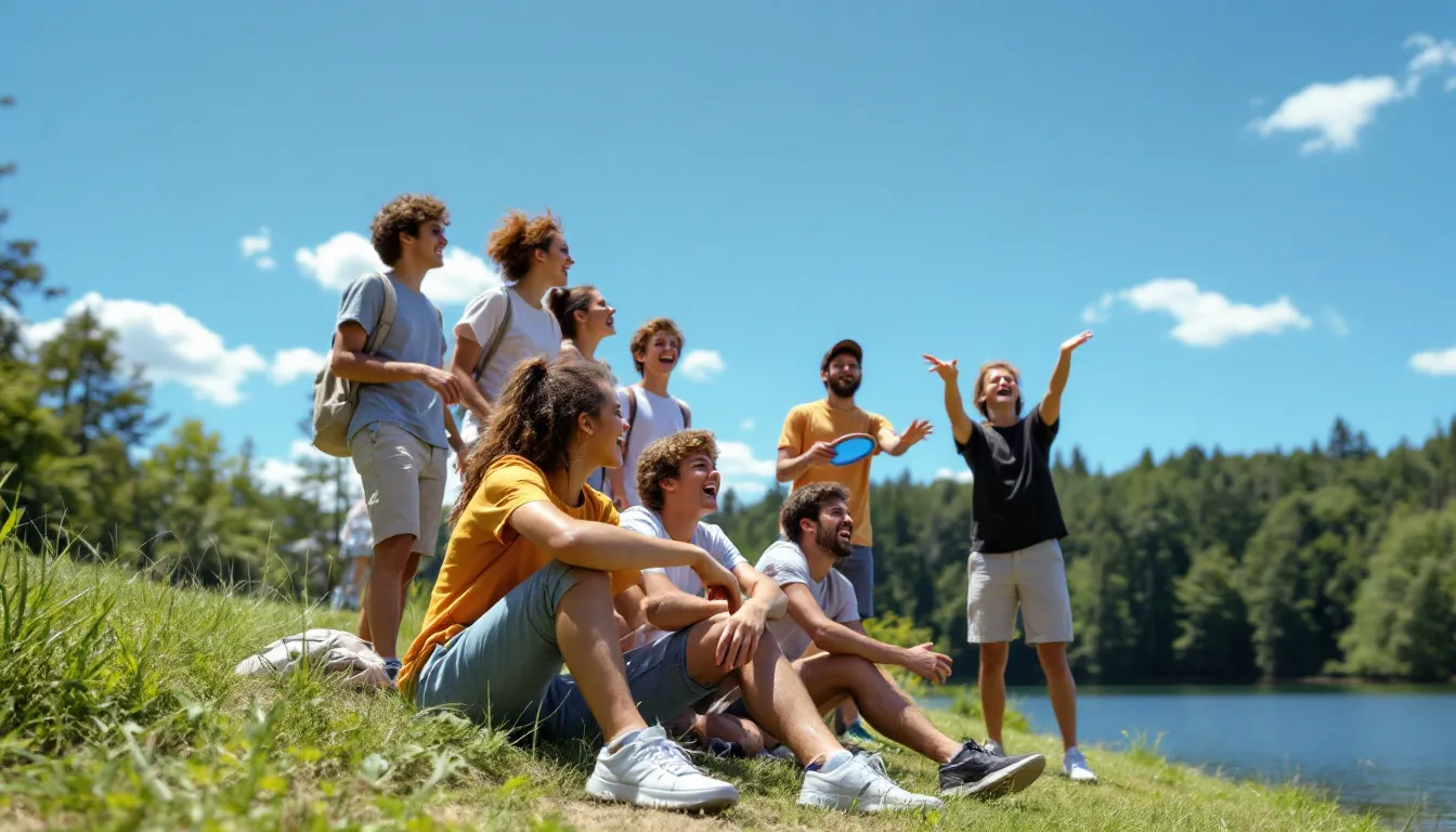 A group of teenagers is enjoying outdoor recreational activities together, promoting good mental health and emotional well-being through social interaction and physical exercise. Engaging in such activities can help reduce the risk factors associated with common mental health disorders during adolescence.