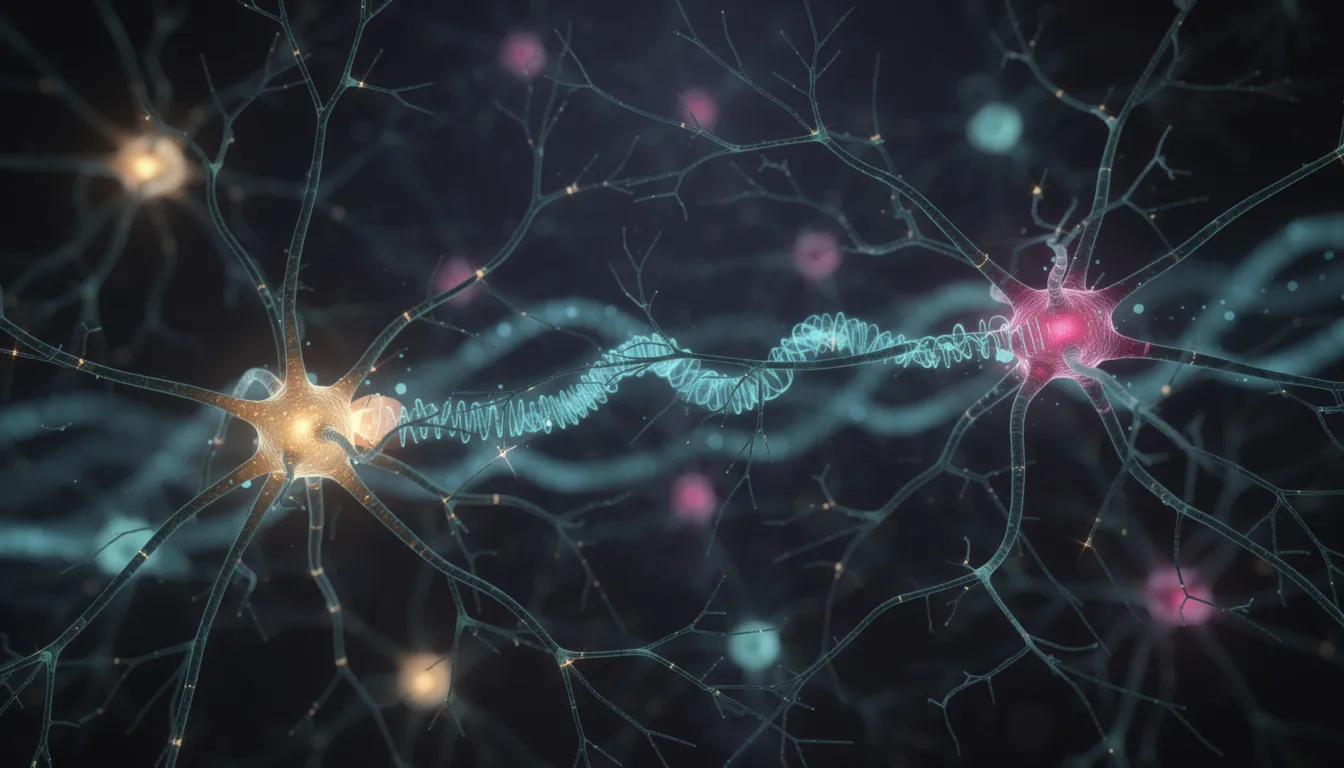 The image depicts interconnected brain neurons with glowing synaptic connections, symbolizing neural activity essential for brain health and cognitive function. This visual representation highlights the importance of improved mitochondrial function and energy metabolism in combating cognitive decline and supporting overall brain health.