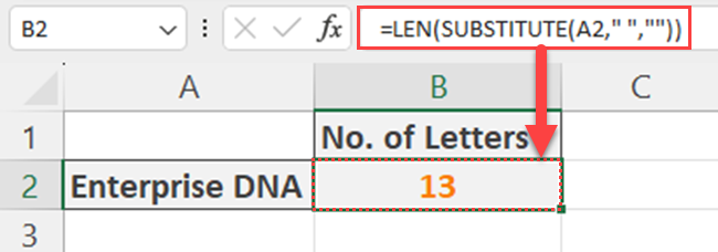 Count characters in Excel excluding spaces