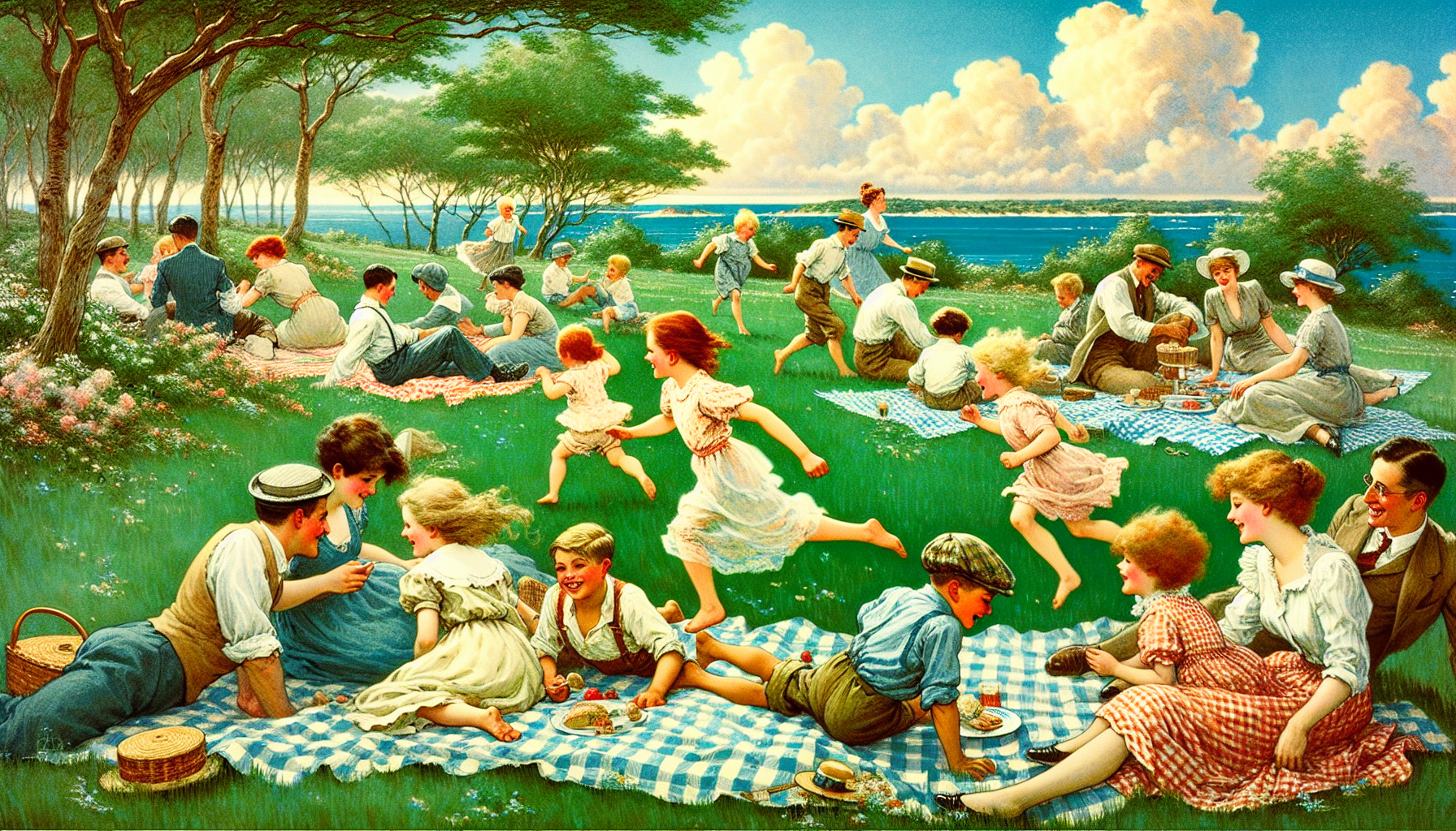 Families having a fun outdoor picnic in the Hamptons