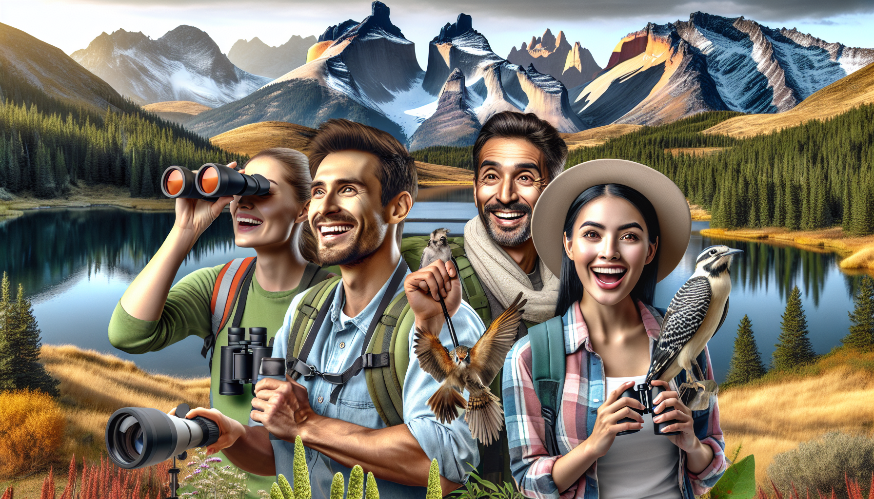 Group of hikers enjoying outdoor activities in the scenic Rocky Mountain foothills