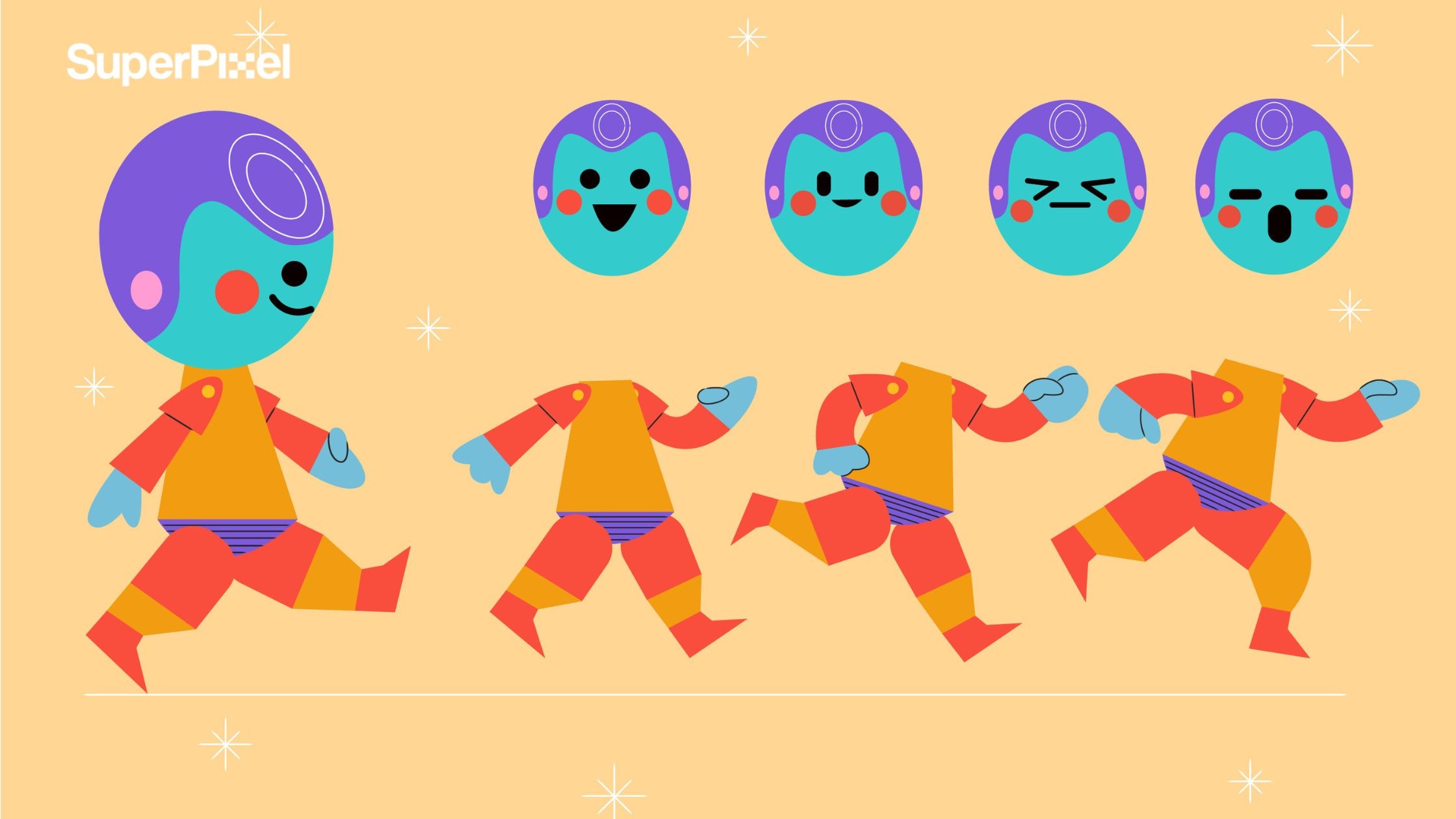 Flat design robot character constructor blending styles in game animation (dok.freepik)