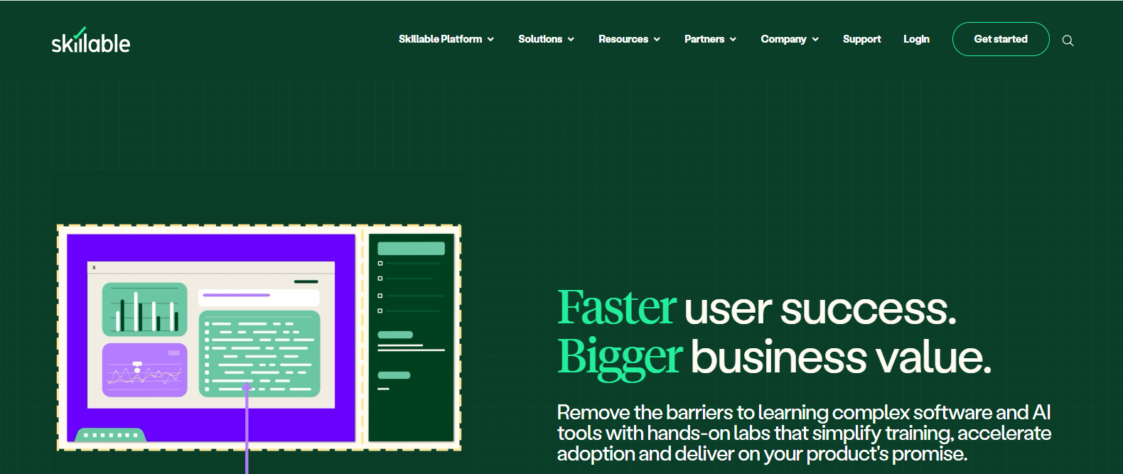 Skillable virtual labs platform homepage featuring hands-on software training environments and cloud-based learning labs, a modern Skytap alternative for enterprise teams