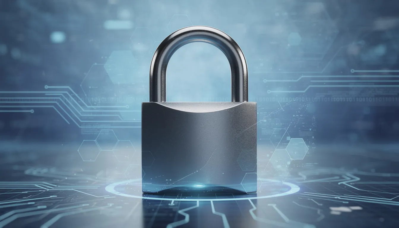 En bild av ett hänglås på en digital blå bakgrund som symboliserar säkerhet, vilket är viktigt för spelare hos igame när de loggar in och gör insättningar på casinot. Hänglåset representerar tryggheten i att spela online och hantera sina pengar på ett säkert sätt.