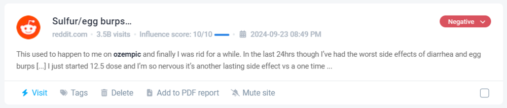 Negative important mention about Ozempic detected by Brand24, the best media monitoring tool