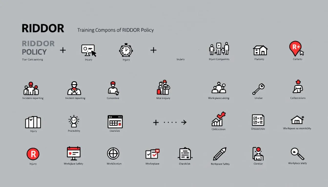 Key components of a RIDDOR policy highlighted visually.