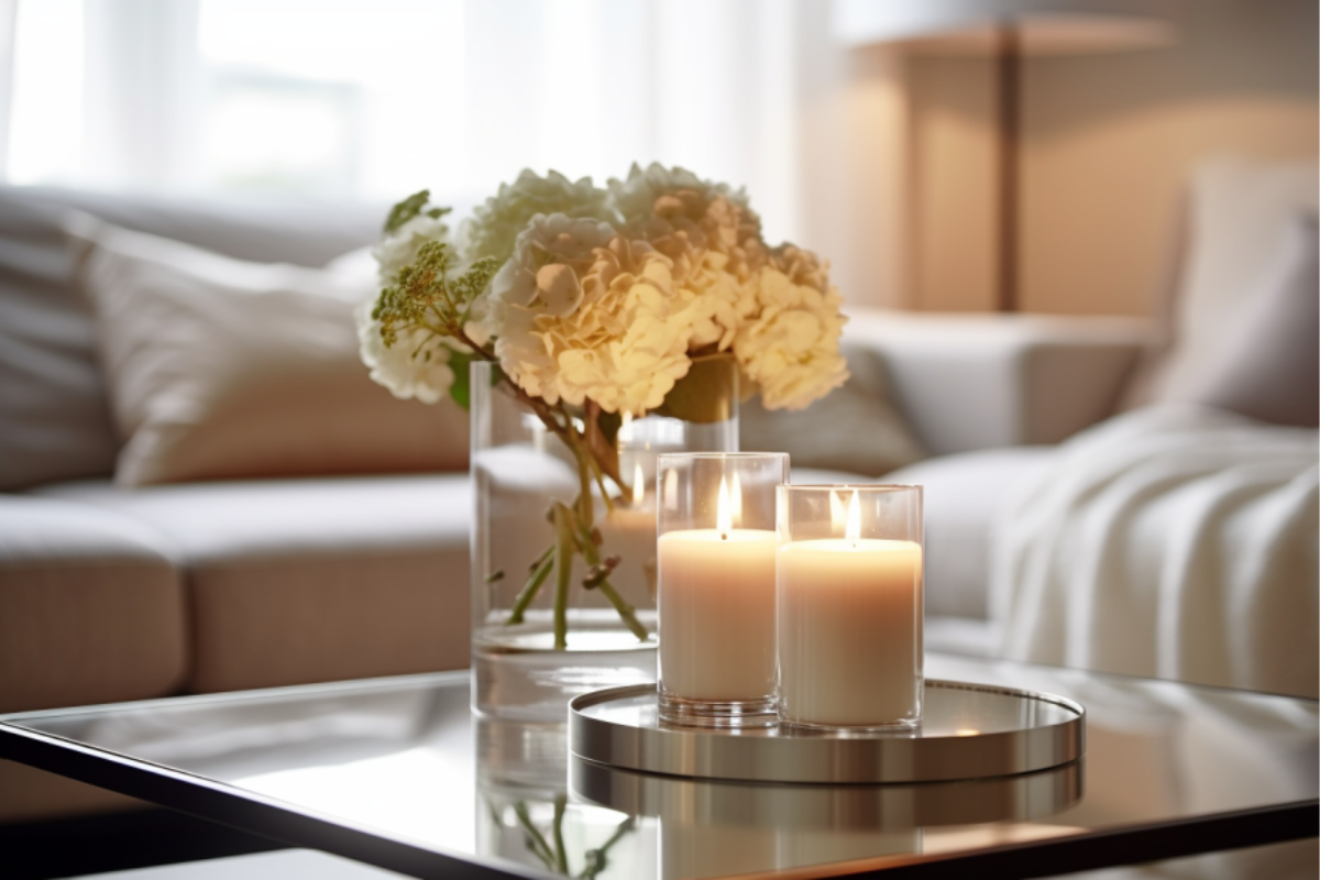 Candles creating ambiance on a coffee table