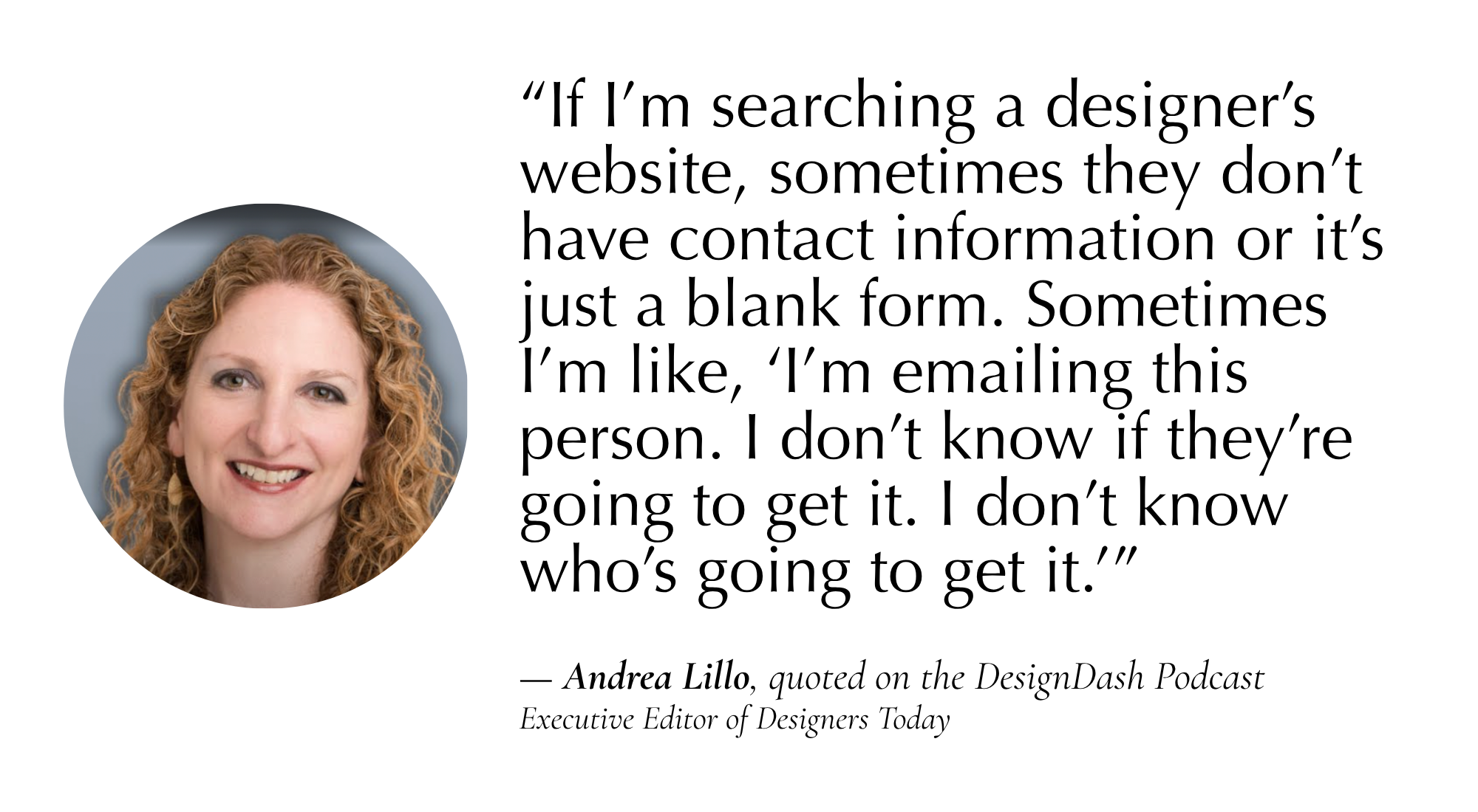 a quote from Andrea Lillo with her headshot in a bubble to the left of the text
